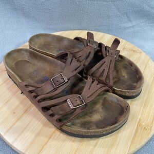 Birkenstock Granada Slip On Sandals Womens Size EU 38 Brown Leather Buckle